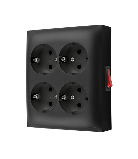 Gniazdo poczwórne Schuko w wersji IP20 z wbudowanym wyłącznikiem czarny mat 16A ACGSZN4W1/49 AquaClick