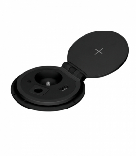 Gniazdo meblowe Ø8cm wpuszczane w blat z ładowarką indukcyjną, ładowarką USB, przelotką kablową i przewodem 2m OR-GM-9011/B
