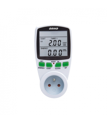 Dwutaryfowy watomierz, kalkulator energii, wersja schuko Orno OR-WAT-408(GS)