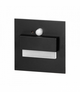 TRACO LED 1,5W, oprawa schodowa podtynkowa, 12VDC, 30lm, 3000K, czarny, czujnik ruchu i zmierzchu Orno AD-OS-6165LR3/B