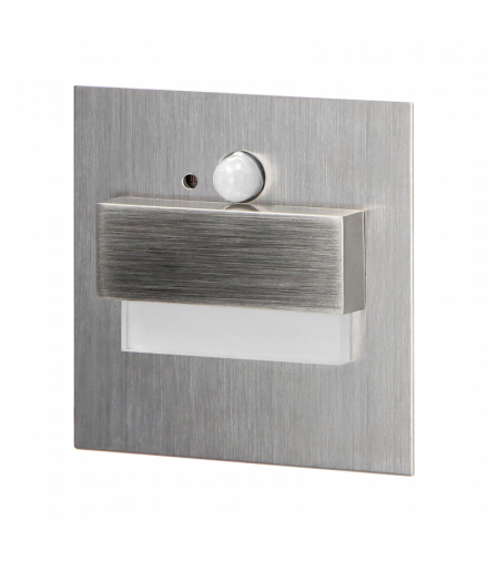 TRACO LED 1,5W, oprawa schodowa podtynkowa, 12VDC, 30lm, 3000K, satyna, czujnik ruchu i zmierzchu Orno AD-OS-6165LR3/N