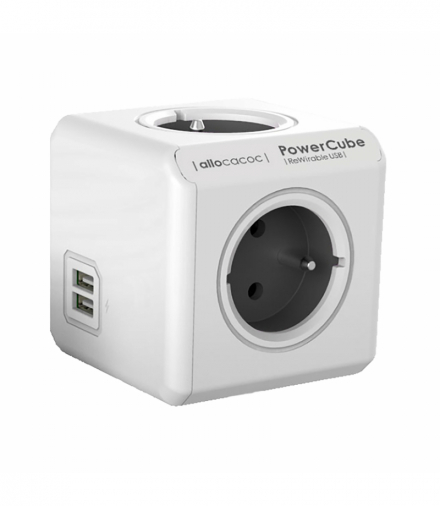 Rozgałęźnik Power Cube ReWirable USB + 4 wtyczki podróżne, kolor szary Orno 1830GY/FRRU4P