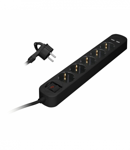 Listwa przeciwprzepięciowa, 5 gniazd 2P+Z (Schuko), kabel 1,5m, z wyłącznikiem podświetlanym dwutorowym, ochronnikiem przeciwprz