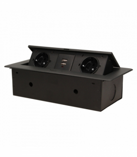Gniazda meblowe wpuszczane w blat z płaskim frezowanym rantem i ładowarką USB, 2x2P+Z (Schuko), 2xUSB, czarny Orno OR-AE-13109(G