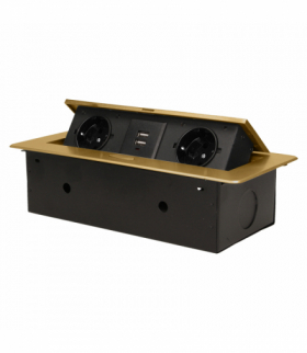 Gniazda meblowe wpuszczane w blat z płaskim frezowanym rantem i ładowarką USB, 2x2P+Z (Schuko), 2xUSB, mosiądz Orno OR-AE-13109(