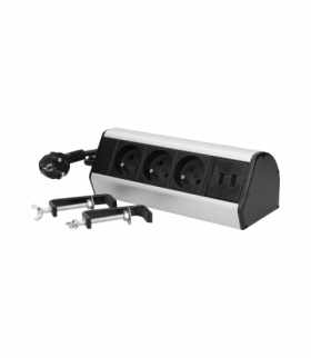 Gniazdo meblowe z zaciskami śrubowymi, ładowarką USB i przewodem 1,8m, 3x2P+Z, 2xUSB Orno FS-5