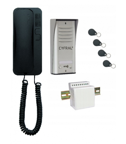 Domofon jednorodzinny CYFRAL, breloki zbliżeniowe, SREBRNA kaseta, unifon CZARNY