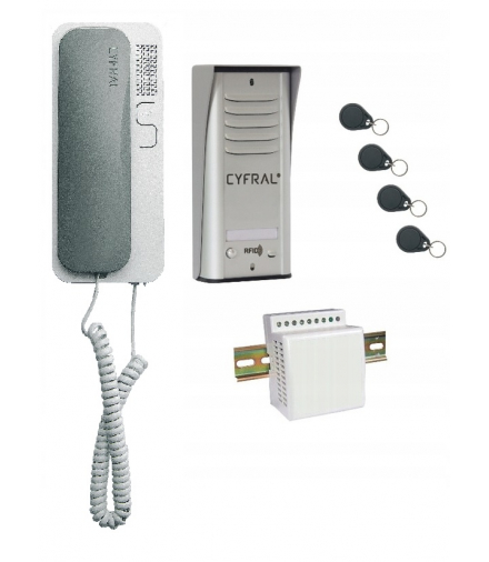 Domofon jednorodzinny CYFRAL, breloki zbliżeniowe, SREBRNA kaseta, unifon SZARO-BIAŁY