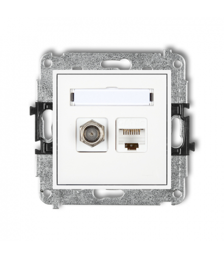 MINI Mechanizm gniazda antenowego poj. typu F (SAT) + gniazda komp. poj. 1xRJ45, kat. 6 ekranowe, 8-stykowy Karlik MGFK-5