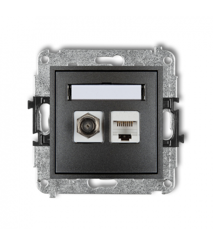 MINI Mechanizm gniazda antenowego poj. typu F (SAT) + gniazda komp. poj. 1xRJ45, kat. 6 ekranowe, 8-stykowy Karlik 11MGFK-5