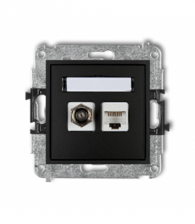 MINI Mechanizm gniazda antenowego poj. typu F (SAT) + gniazda komp. poj. 1xRJ45, kat. 6, 8-stykowy Karlik 12MGFK-3