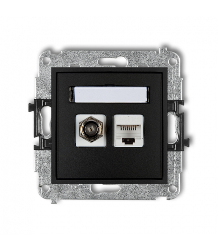 MINI Mechanizm gniazda antenowego poj. typu F (SAT) + gniazda komp. poj. 1xRJ45, kat. 6, 8-stykowy Karlik 12MGFK-3