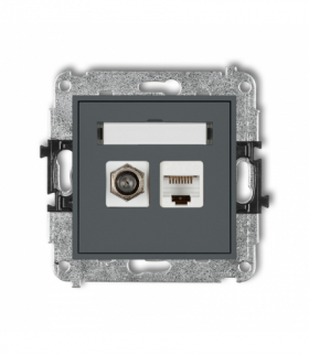 MINI Mechanizm gniazda antenowego poj. typu F (SAT) + gniazda komp. poj. 1xRJ45, kat. 6 ekranowe, 8-stykowy Karlik 28MGFK-5