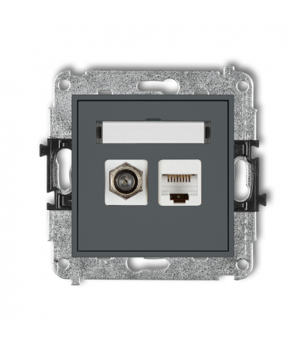 MINI Mechanizm gniazda antenowego poj. typu F (SAT) + gniazda komp. poj. 1xRJ45, kat. 6 ekranowe, 8-stykowy Karlik 28MGFK-5