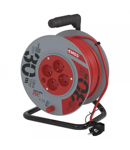 Przedłużacz bębnowy 30 m / 4 gniazda / czerwony / PVC / 230 V / 1 mm2 EMOS P19430