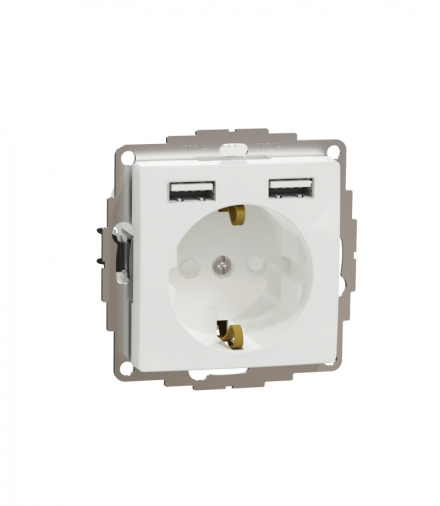 Sedna Design & Elements, Gniazdo zasilające Schuko + podwójne gniazdo ładowania USB typ A 2,4A, białe Schneider SDD111052