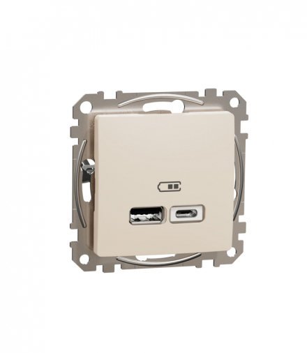 Sedna Design & Elements, Gniazdo ładowania USB typ A+C 2,4A, beżowe Schneider SDD112402