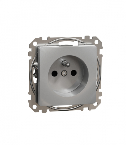 Sedna Design & Elements, Gniazdo zasilające 2P+PE z przesłonami torów prądowych, srebrne aluminium Schneider SDD113011