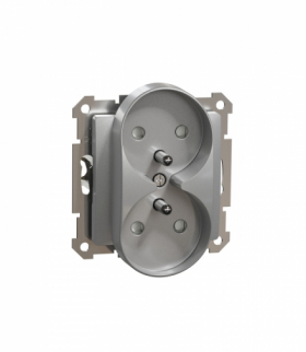 Sedna Design & Elements, Gniazdo zasilające 2x2P+PE z przesłonami torów prądowych do systemu ramkowego, srebrne aluminium Schnei