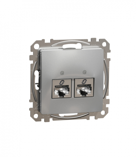 Sedna Design & Elements, Gniazdo komputerowe podwójne RJ45 kat. 6 STP, srebrne aluminium Schneider SDD113462S