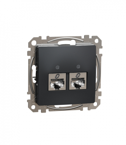 Sedna Design & Elements, Gniazdo komputerowe podwójne RJ45 kat. 5e STP, czarny antracyt Schneider SDD114452S