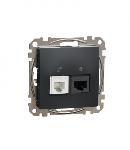 Sedna Design & Elements, Gniazdo komputerowe-telefoniczne (kat. 6 UTP), czarny antracyt Schneider SDD114468