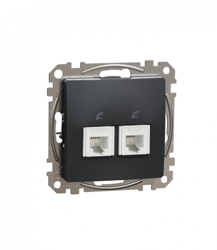Sedna Design & Elements, Gniazdo telefoniczne podwójne RJ11, czarny antracyt Schneider SDD114492
