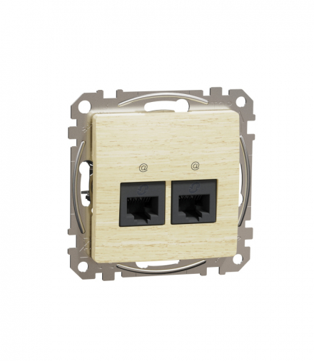 Sedna Design & Elements, Gniazdo komputerowe podwójne RJ45 kat. 6 UTP, brzoza, efekt drewna Schneider SDD180462