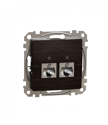 Sedna Design & Elements, Gniazdo komputerowe podwójne RJ45 kat. 6 STP, wenge, efekt drewna Schneider SDD181462S