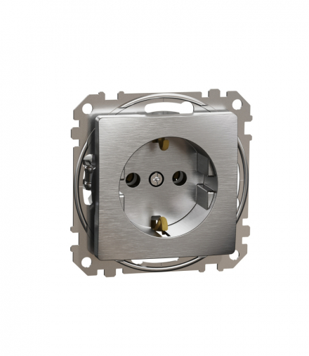 Schneider Electric Sedna Design & Elements, Gniazdo schuko, szczotkowane aluminium, efekt metalu Schneider SDD170025