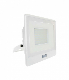 Projektor LED z czujnikiem ruchu 50W 4000lm 6500K Dioda SAMSUNG IP65 Biały 5 Lat Gwarancji V-TAC 20279