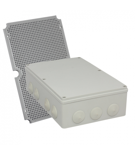 Puszka Hermetyczna PH-5C.3P, z zamocowanymi elastycznymi dławikami PE, płyta PMT-5, IP65