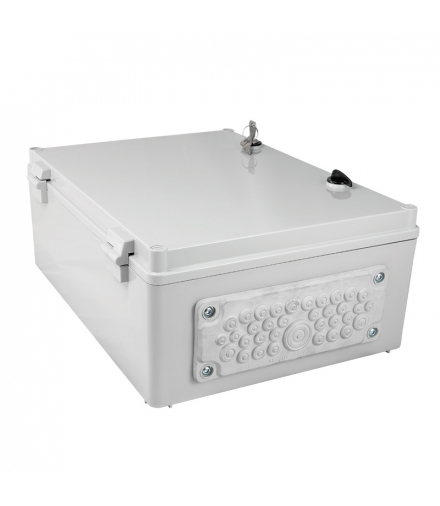 Obudowa z tworzywa UNIbox Uni-1/PM, panel membranowy P-MB-35, płyta montażowa, uchwyty do montażu naściennego, IP65, IK07