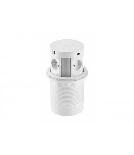 Przedłużacz biurkowy wpuszczany COMFORT PLUS 120mm,4x gn french,2xUSB.2xRJ45,ład indu 5W,przew 1,5,biały GTV AE-BPW4F120P-10