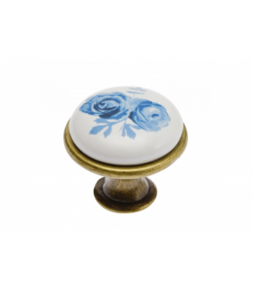 Gałka porcelanowa 0728-J4 A-Blue Rose antyczny mosiądz GTV GP-0728-J4-A-04