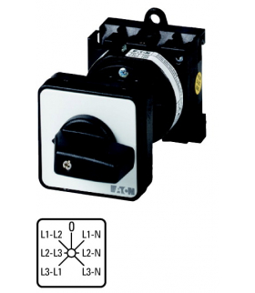 T0-3-8007/Z - Przełącznik woltomierza, 3b+N, TC faza/faza-0-faza/N, 45°, 48x48mm, montaż pośredni Eaton 015132