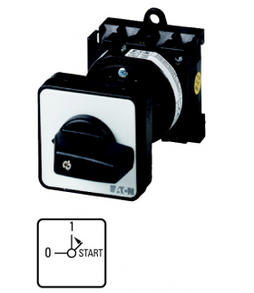 T0-1-15511/Z - Łącznik sterowniczy, 2b, Ie 12A, TC 0-1-START, 90°, bez samopowrotu/z samopowrotem, 48x48mm, montaż pośredni Eato