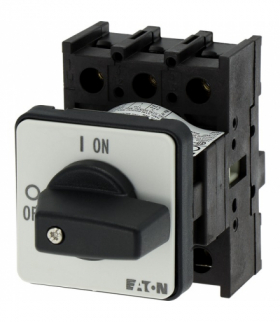 P1-25/E - Rozłącznik ZAŁ-WYŁ, P1, 25 A, montaż, 3-biegunowe, z czarnym pokrętłem i tabliczką czołową Eaton 038724