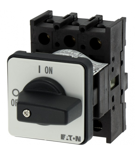 P1-25/E - Rozłącznik ZAŁ-WYŁ, P1, 25 A, montaż, 3-biegunowe, z czarnym pokrętłem i tabliczką czołową Eaton 038724
