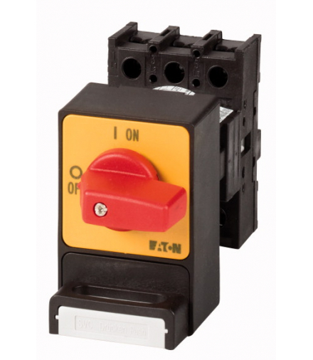 P1-32/E/SVC(S)-RT - Rozłączniki panikowe, P1, 32 A, montaż, 3-biegunowe, z czerwonym pokrętłem i żółtą płytą czołową, funkcja bl