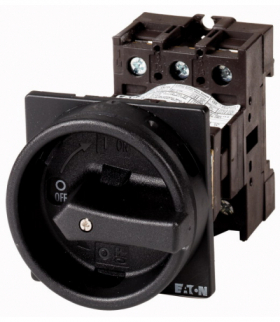 P1-25/V/SVB-SW - Wyłącznik główny, P1, 25 A, montaż pośredni, 3-biegunowe, Funkcja ZATRZYMANIA, z czarnym uchwytem obrotowym i p