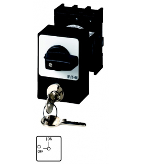 P1-25/E/SVA(S) - Rozłączniki panikowe, P1, 25 A, montaż, 3-biegunowe, z czarnym pokrętłem i tabliczką czołową, Blokada zamka cyl