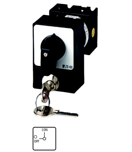 T0-2-1/E/SVA(A) - Rozłącznik ZAŁ-WYŁ, T0, 20 A, montaż, 3-biegunowe, z czarnym pokrętłem i tabliczką czołową, Blokada zamka cyli