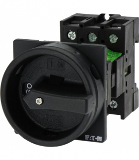 P1-32/V/SVB-SW - Wyłącznik główny, P1, 32 A, montaż pośredni, 3-biegunowe, Funkcja ZATRZYMANIA, z czarnym uchwytem obrotowym i p