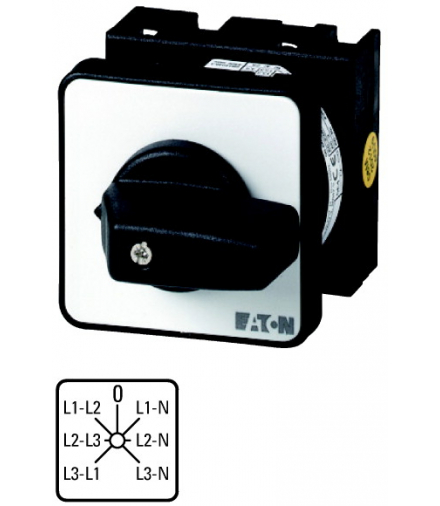 T0-3-8007/EZ - Przełącznik woltomierza, 3b+N, TC faza/faza-0-faza/N, 45°, 48x48mm, montaż centralny Eaton 098186