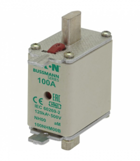 FUSE NH SIZE 00 aM 100A 500V - Wkładka bezpiecznikowa, Niskie napięcie, 100 A, AC 500 V, 120 kA, NH00, aM, IEC, sygnalizator pod
