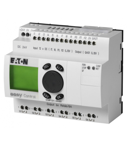 EC4P-221-MRAD1 - Kompaktowy sterownik PLC, 24VDC, 12WEC(z czego 4WEA), 6WYC(R), 1WYA, CAN, wyświetlacz Eaton 106397