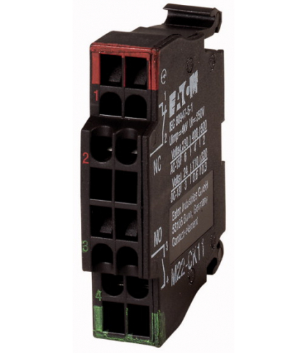 M22-CK11 - Element stykowy, Cage Clamp, Mocowanie do płyty czołowej, 1 zestyk zwierny, 1 R, 24 V 3 A, 220 V 230 V 240 V 4 A Eato