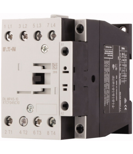 DILMP45-10(110V50HZ,120V60HZ) - Stycznik mocy, 4-biegunowe, Praca AC, AC-1: 45 A, 1 zestyk zwierny, 110 V 50 Hz, 120 V 60 Hz, Za