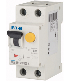 PFL6-25/1N/B/003-A - Wyłącznik różnicowoprądowy z modułem nadprądowym, 25 A, 30 mA, charakterystyka wyzwalania wyłącznika nadprą